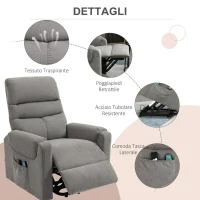 HOMCOM Poltrona Reclinabile Massaggiante con Telecomando, in Poliestere e Metallo, 79x97x103 cm, Grigio(m-7)