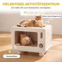 PawHut Kattenhuis in tv-design met hangmat en speelbal, sisal krabmat, voor katten tot 7 kg, 50 x 33 x 42 cm(m-5)