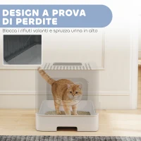 PawHut Lettiera Gatto Chiusa M 60L con Coperchio, Vassoio Estraibile, Paletta, Antiperdita, Facile da Pulire, Grigio(m-6)