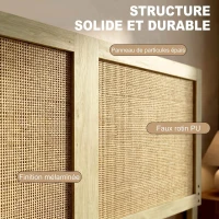 HOMCOM Tête de Lit en Bois à Effet Rotin, Design Bohème, pour Chambre à Coucher, 140 x 4 x 87 cm, Chêne(m-7)