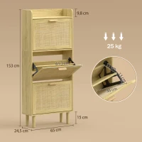 HOMCOM Sapateira com 3 Gavetas Rebatíveis e Prateleira Aberta para 12-18 Pares de Sapatos 65x24,5x153 cm Carvalho(m-3)