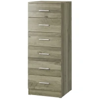 HOMCOM Cómoda de 6 Cajones Cajonera Alta para Dormitorio con Antivuelco 40x40x110 cm Gris Claro(m-1)