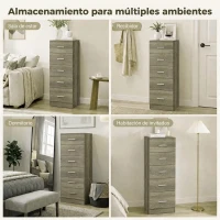 HOMCOM Cómoda de 6 Cajones Cajonera Alta para Dormitorio con Antivuelco 40x40x110 cm Gris Claro(m-19)