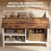 HOMCOM Cufăr de Depozitare 80x60x40 cm, cu Capac Rabatabil, Rafturi Deschise și Compartiment Ascuns, Maro Rustic(m-4)