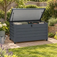 Outsunny 311L Galvanised Steel Garden Storage Box, with Lock - Dark Grey(m-2)