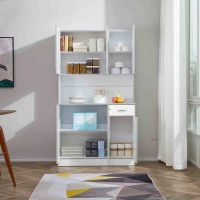 HOMCOM Kitchen Cupboard, Freestanding Kitchen Storage Cabinet with Adjustable Shelves and Open Countertop, White(m-10)
