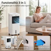 HOMCOM Raffrescatore Evaporativo e Ventilatore con Ghiaccio 3 in 1 a 3 Velocità con Timer, 32x37x74 cm, Bianco(m-15)