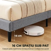 HOMCOM Cadru de Pat Matrimonial Tapițat, cu Tăblie Matlasată din In, Gri(m-7)