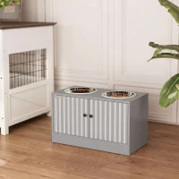 PawHut Gamelle Chien Surélevée Meuble d'Alimentation Rangement 40L 2 Bols Inox 2L 1 Gamelle Anti-Glouton 60x30x35,5cm Gris(m-2)