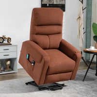 HOMCOM Poltrona Massaggiante con Assistenza per Alzarsi in piedi e Telecomando, in Poliestere e Metallo, 79x97x103 cm, Marrone(m-10)