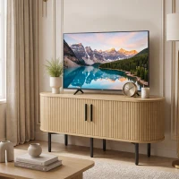 HOMCOM Meuble TV 106 cm, Meuble Télé pour 50 Pouces, 2 Portes Coulissantes à Tambour 4 Compartiments Étagères Réglables, Chêne(m-8)