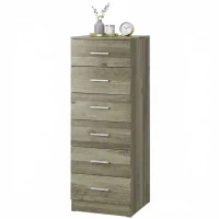 HOMCOM Cómoda de 6 Cajones Cajonera Alta para Dormitorio con Antivuelco 40x40x110 cm Gris Claro(m-23)