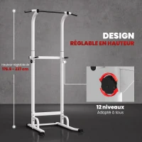 SPORTNOW Power tower dip barre de traction autoportante réglable en hauteur cadre acier 91,5 x 97,5 x 176,5-227 cm pour la maison(m-5)