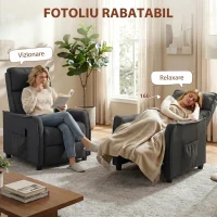 HOMCOM Fotoliu cu Masaj Reclinabil Manual, Țesătură Tip In, cu Telecomandă, Gri Închis(m-5)
