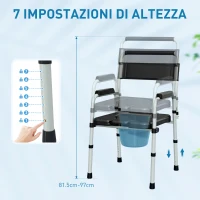 HOMCOM Sedia WC Pieghevole e Regolabile con Braccioli e Schienale, in Acciaio e Pelle PU, 52.5x46x81.5-97 cm, Nero(m-6)