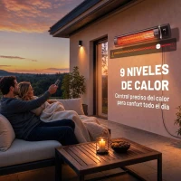 Outsunny Calefactor por Infrarrojos Terraza 3000 W IP65 9 Niveles Calor Temporizador 24 H Control Táctil/Remoto Pantalla LED(m-5)