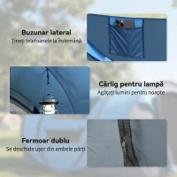 Outsunny Cort de Camping Pop Up pentru 2 Persoane cu 2 Uși, 4 Ferestre și Înveliș Impermeabil, 263.5x220x123 cm, Verde(m-7)
