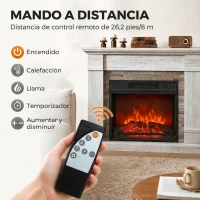 HOMCOM Chimenea Eléctrica Decorativa 1800W con Efecto de Llama de 3 Brillos Termostato Temporizador Mando a Distancia Natural(m-6)