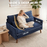 HOMCOM 2 Seater Sofa, Loveseat Sofa with Spring Cushions, Wide and Deep Seat, Wood Legs, Blue(m-5)