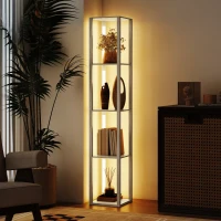 HOMCOM Floor Lamp with Shelves and 3 Brightness Levels - Oak(m-10)