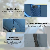 Outsunny Tienda de Camping Pop-up con Ventanas Bolsillos y Bolsa de Transporte Impermeable Anti-UV 263,5x220x123 cm Azul(m-7)