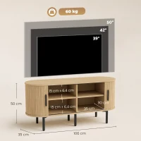 HOMCOM Meuble TV 106 cm, Meuble Télé pour 50 Pouces, 2 Portes Coulissantes à Tambour 4 Compartiments Étagères Réglables, Chêne(m-3)