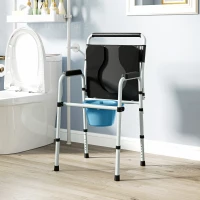 HOMCOM Sedia WC Pieghevole e Regolabile con Braccioli e Schienale, in Acciaio e Pelle PU, 52.5x46x81.5-97 cm, Nero(m-9)