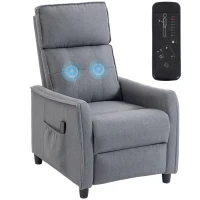 HOMCOM Fotoliu cu Masaj Reclinabil Manual, Țesătură cu Efect de In Telecomandă, Gri Deschis(m-11)