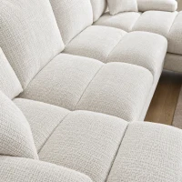 Modernes großes U-förmiges Chenille-Ecksofa mit Doppel-Liegesitzen für Wohnzimmer Beige(m-6)