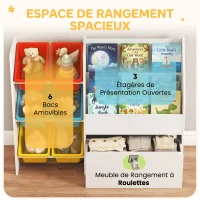 AIYAPLAY Meuble rangement enfant rangement jouets enfant 6 bacs amovibles et grand coffre à roulettes 100x30x80cm multicolore(m-4)