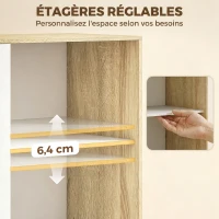 HOMCOM Armoire Chambre Penderie, 2 Portes Coulissantes, 4 Tiroirs, Barre de Suspension, Étagères Réglables, Chêne et Blanc(m-6)