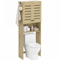 HOMCOM Corp deasupra WC-ului pentru toaletă/mașină de spălat cu dulap cu uși duble, uși cu jaluzea, 67x31,5x190 cm, stejar(m-8)