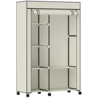 HOMCOM Armadio Portatile in Tessuto non Tessuto e Acciaio con Ruote, 6 Ripiani Aperti, Appendino, Crema(m-1)