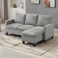 HOMCOM Ecksofa, 3-Sitzer-Sofa mit Kissen, Eckcouch, L-Form Couch, Stoffbezug, Grau(m-6)