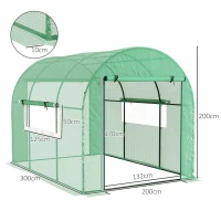 Outsunny Solar de Grădină Tip Tunel, 3x2x2 m, Oțel și PE Anti-UV, Verde(m-3)