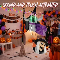 HOMCOM 200cm Life Size Animated Flying Witch Halloween Decorations Outdoor Indoor, Scary Halloween Animatronics Decor(m-5)