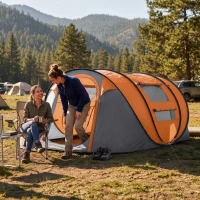 Outsunny Tenda da Campeggio Pop Up 3 Posti con 2 Porte, 4 Finestre e Telo, 263.5x220x123 cm, Arancione(m-2)