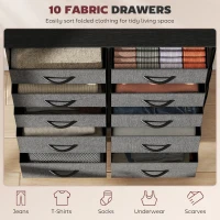 HOMCOM Chest of Drawers, Dresser with 10 Fabric Drawers, Tall Storage Unit with 4 Pockets and 2 Hooks Steel Frame, Grey(m-4)