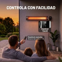 Outsunny Calefactor por Infrarrojos Terraza 3000 W IP65 9 Niveles Calor Temporizador 24 H Control Táctil/Remoto Pantalla LED(m-7)