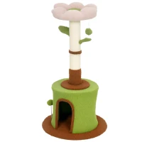 PawHut Cat Tree for Indoor Kittens, 88cm Flower Cat Tower with Condo & Bed, Scratching Post, 2 Toy Balls and 2 Crinkle Leaves(m-15)