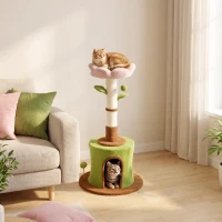 PawHut Cat Tree for Indoor Kittens, 88cm Flower Cat Tower with Condo & Bed, Scratching Post, 2 Toy Balls and 2 Crinkle Leaves(m-8)