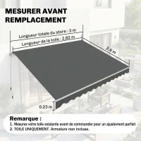 Outsunny Toile de rechange store banne lambrequin vagues douces polyester haute densité 280 g/m² anti-UV 2,82 x 2,4 m gris(m-3)