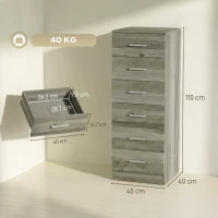 HOMCOM Comodă cu 6 Sertare, Modernă, 40x40x110 cm, Gri-Maro(m-3)