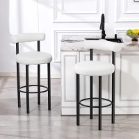 HOMCOM Lot de 2 tabourets de bar, chaises de bar en tissu bouclette avec dossier incurvé, repose-pieds, 50x52,5x98cm, blanc(m-10)