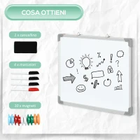 HOMCOM Lavagna Magnetica da Parete con Gomma, Pennarelli e Magneti, in Alluminio, 60x1.8x45 cm, Bianco(m-5)
