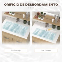 kleankin Conjunto de Muebles de Baño de Pared 4 Piezas Incluye Espejo Armario con Lavabo Cerámico y Columna de Baño Natural(m-7)