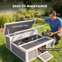 PawHut Wooden Tortoise House, Tortoise Enclosure with Clear Observation Window, Top Opening, Multiple Doors, Galvanised Mesh(m-7)