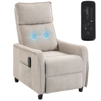 HOMCOM Fotoliu Masaj Reclinabil Manual din Material Textil Tip In cu Telecomandă, Crem(m-11)
