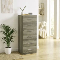 HOMCOM Cómoda de 6 Cajones Cajonera Alta para Dormitorio con Antivuelco 40x40x110 cm Gris Claro(m-20)