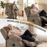 HOMCOM TV-fauteuil met massage- en verwarmingsfunctie, elektrische sta-opstoel, afstandsbediening, zijvakken, lichtbruin(m-5)